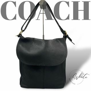 コーチ(COACH)の【美品】オールドコーチ ショルダーバッグ レザー 本革 フラップ　黒　肩掛け(ショルダーバッグ)