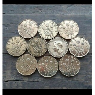 1937年 10枚セット英国3ペニーコイン イギリス3ペンスブラス美物ジョージV(貨幣)