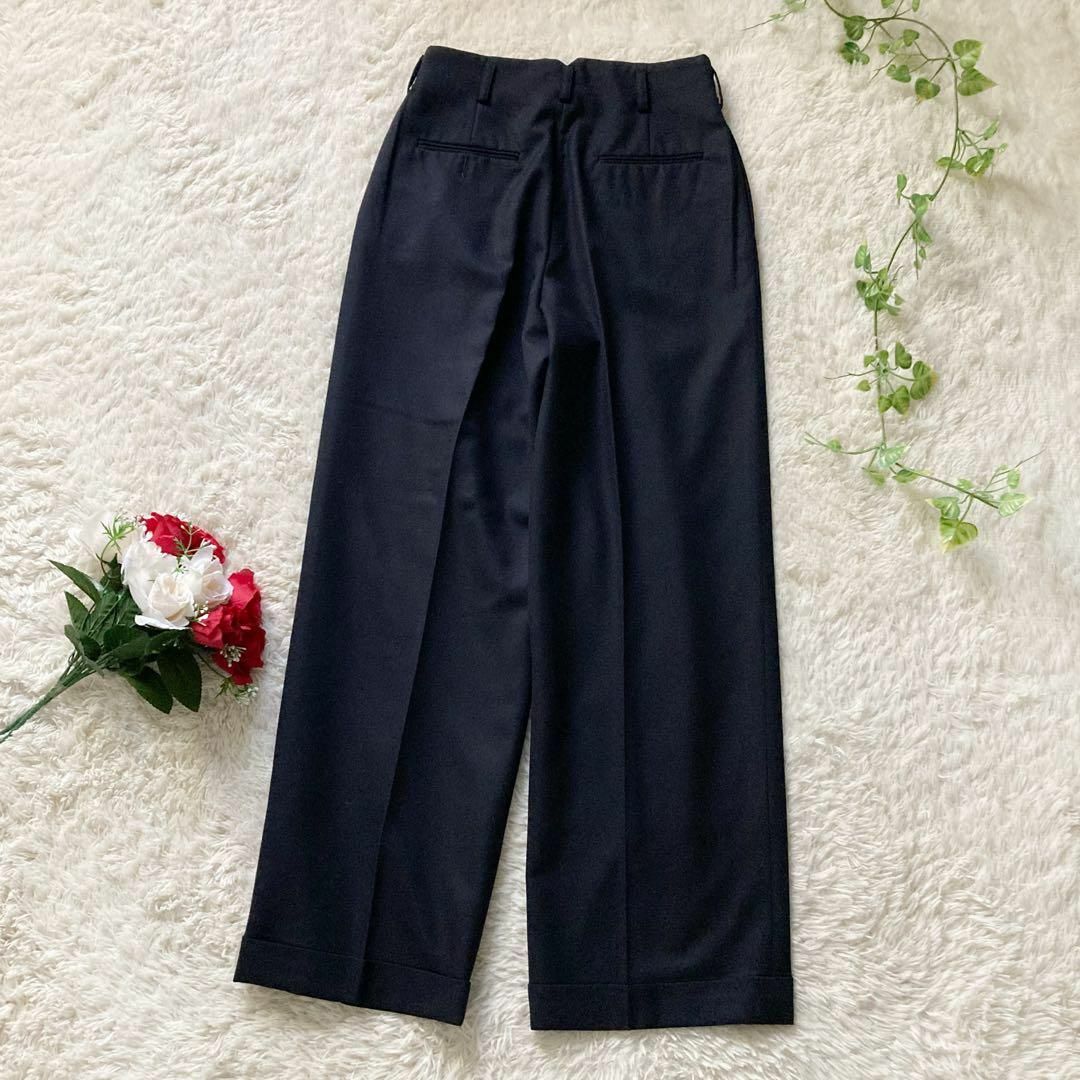 Ralph Lauren(ラルフローレン)のラルフローレン　ツータックウールワイドパンツ　スラックス　センタープレス　紺　9 レディースのパンツ(カジュアルパンツ)の商品写真