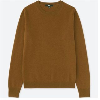 ユニクロ(UNIQLO)のUNIQLO カシミヤクルーネックニットセーター ブラウン レディース L(ニット/セーター)