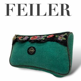 フェイラー(FEILER)のFEILER フェイラー　s59 ポーチ　毛糸　刺繍　花柄　フリル　グリーン(ショルダーバッグ)