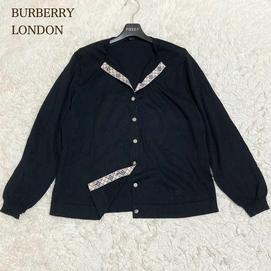 BURBERRY(バーバリー)の美品　バーバリーロンドン　カーディガン　ノバチェック　ホース刺繍　ブラック レディースのトップス(カーディガン)の商品写真