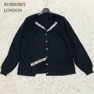 BURBERRY - 美品　バーバリーロンドン　カーディガン　ノバチェック　ホース刺繍　ブラック