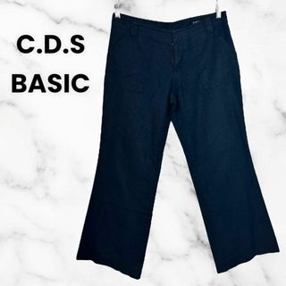 シーディーエスベーシック(C.D.S BASIC)の【C.D.S BASIC】リネンフレアパンツ　キレイめ　ブラック　タグ無(カジュアルパンツ)