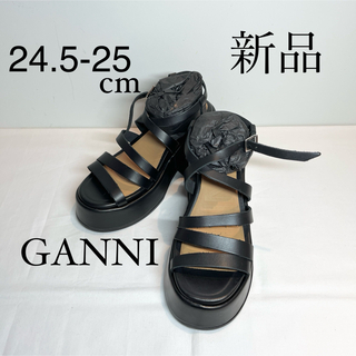 GANNI ガニー　レザーサンダル　ブラック　24.5-25cm(サンダル)