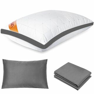 【色: グレー】Anywin 枕 カバー２枚付き まくら ホテル仕様 高反発枕 (枕)