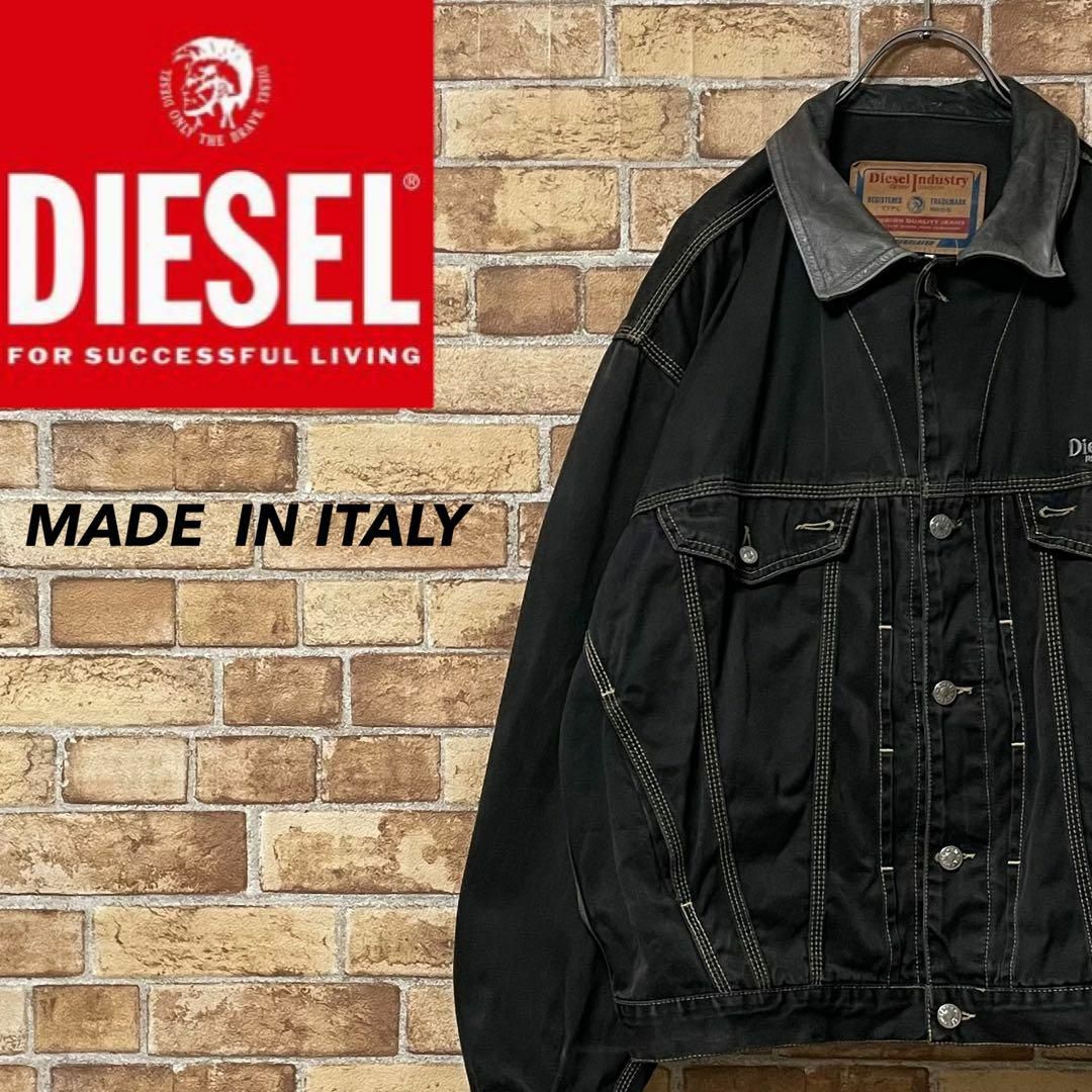 美品 DIESEL】ニット切替 ドッキング 汚かっ メタルロゴ 牛革 美品 DIESEL】ニット切替 ドッキング 汚かっ メタルロゴ 牛革