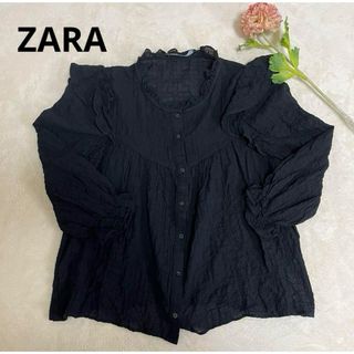 ザラ(ZARA)の【ZARA】　ザラ　長袖　シャツ　Mサイズ　黒色(シャツ/ブラウス(長袖/七分))