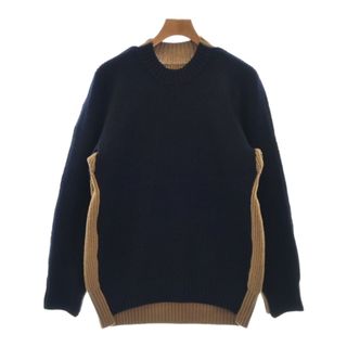 サカイ(sacai)のsacai サカイ ニット・セーター 2(M位) 紺xベージュ系 【古着】【中古】(ニット/セーター)