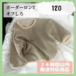 ボーダーロンT（オフしろ/120サイズ）Ｔシャツ春夏秋冬韓国子供服　ガールズ　白(Tシャツ/カットソー)