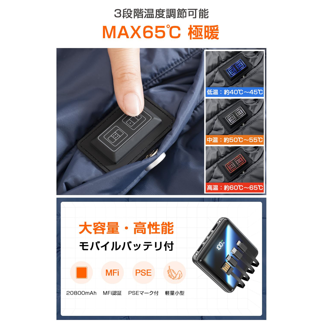 【8枚ヒーター付き・6WAY】 電気毛布 掛け敷き兼用 ひざ掛け 速暖 usb スマホ/家電/カメラの冷暖房/空調(電気毛布)の商品写真