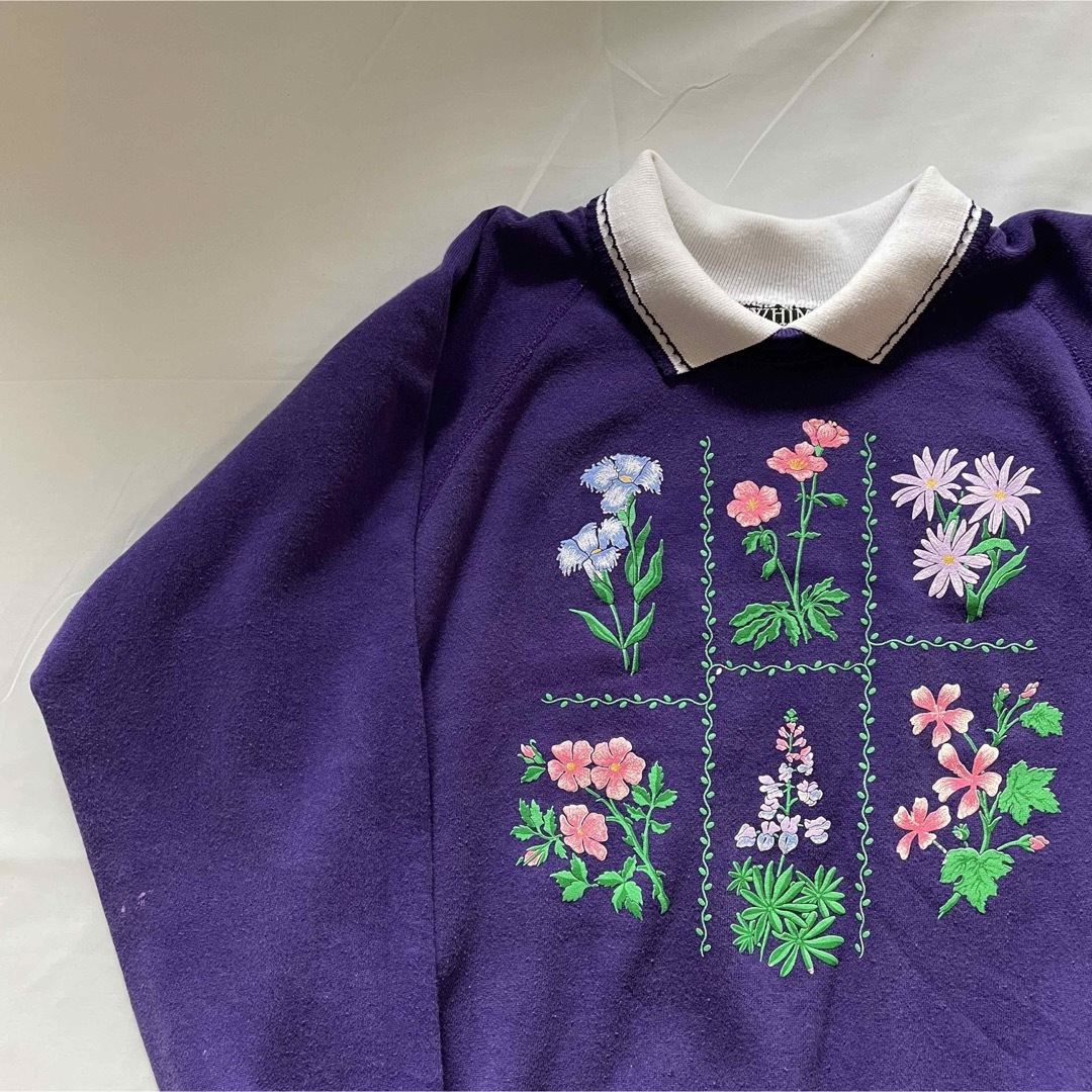 USA製 80年代 刺繍 フラワー デザイン スウェット 襟付き トレーナー  メンズのトップス(スウェット)の商品写真