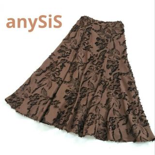 anySiS - 【洗える】美品　anySiS　ジャガードフレアスカート　ブラウン　38　M