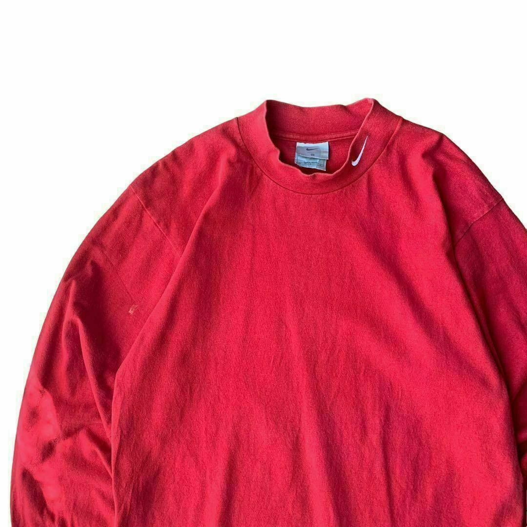 NIKE(ナイキ)の00’s Nike ナイキ モックネックロンT 首周りロゴ レッド メンズのトップス(Tシャツ/カットソー(七分/長袖))の商品写真