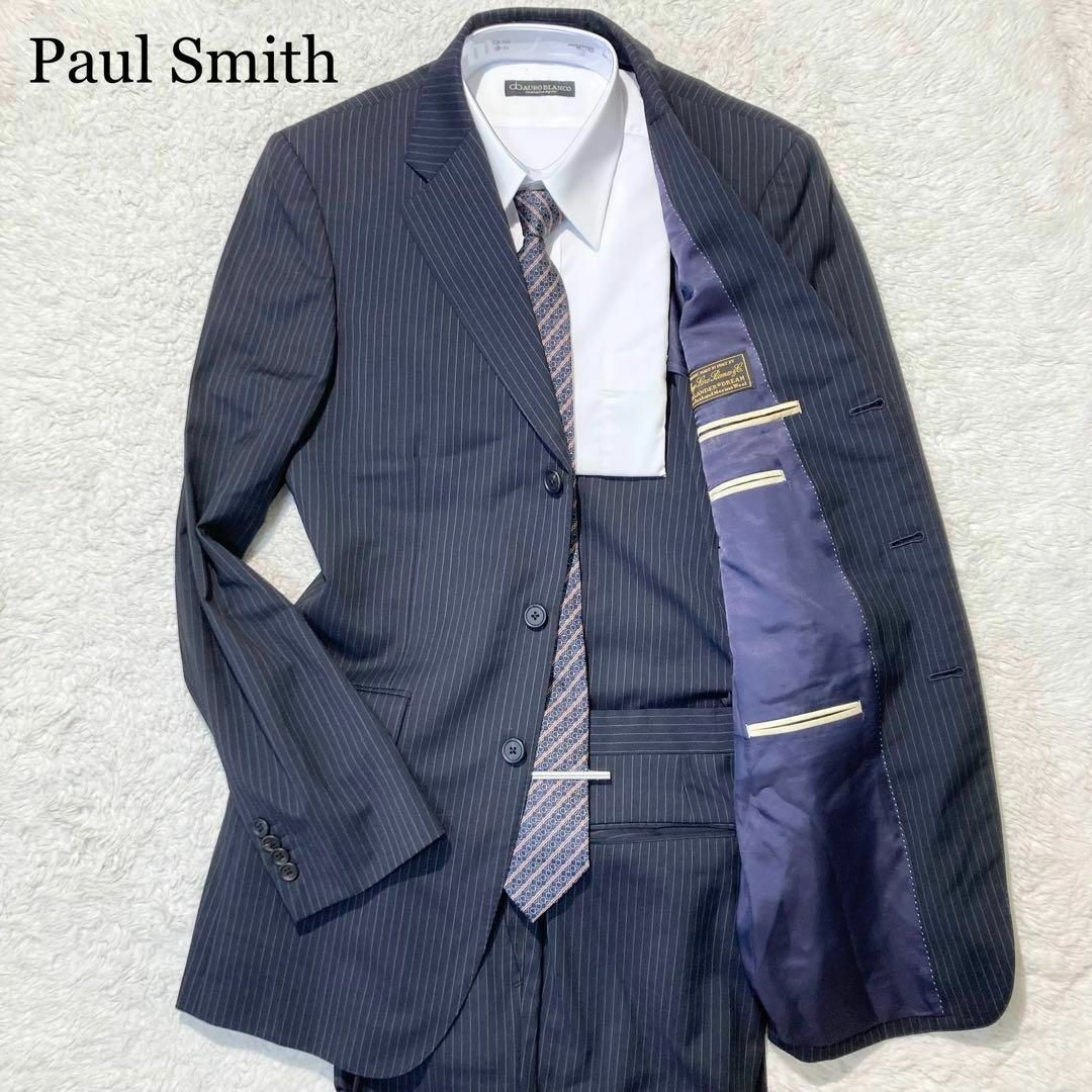 Paul Smith(ポールスミス)の【未使用級】ポールスミス スーツ ロロピアーナ 黒 ストライプ 背抜き XL メンズのスーツ(その他)の商品写真