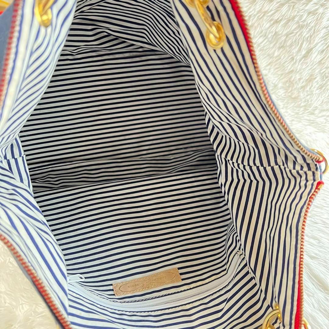 Samantha Thavasa(サマンサタバサ)のサマンサタバサ　2way  スウェットバッグ　ショルダー　肩掛け　ネイビー×赤 レディースのバッグ(トートバッグ)の商品写真