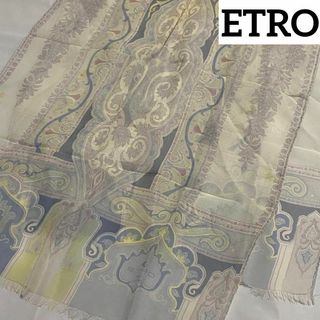 エトロ(ETRO)の★ETRO★ ロングスカーフ ペイズリー シフォン シルク グレー イエロー(バンダナ/スカーフ)