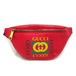 グッチ(Gucci)のGUCCI(グッチ) ウエストポーチ レディース美品  プリント スモール ベルトバッグ 527792 レッド×ネイビー レザー(ボディバッグ/ウエストポーチ)