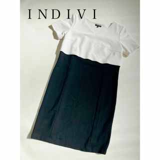 インディヴィ(INDIVI)のデート服に♡INDIVI ワンピース　バイカラー　36 ひざ丈　切替　Vネック(ひざ丈ワンピース)