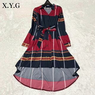 X.Y.G  フィッシュテール　ロングシャツワンピース　タータンチェック　赤×紺(ロングワンピース/マキシワンピース)