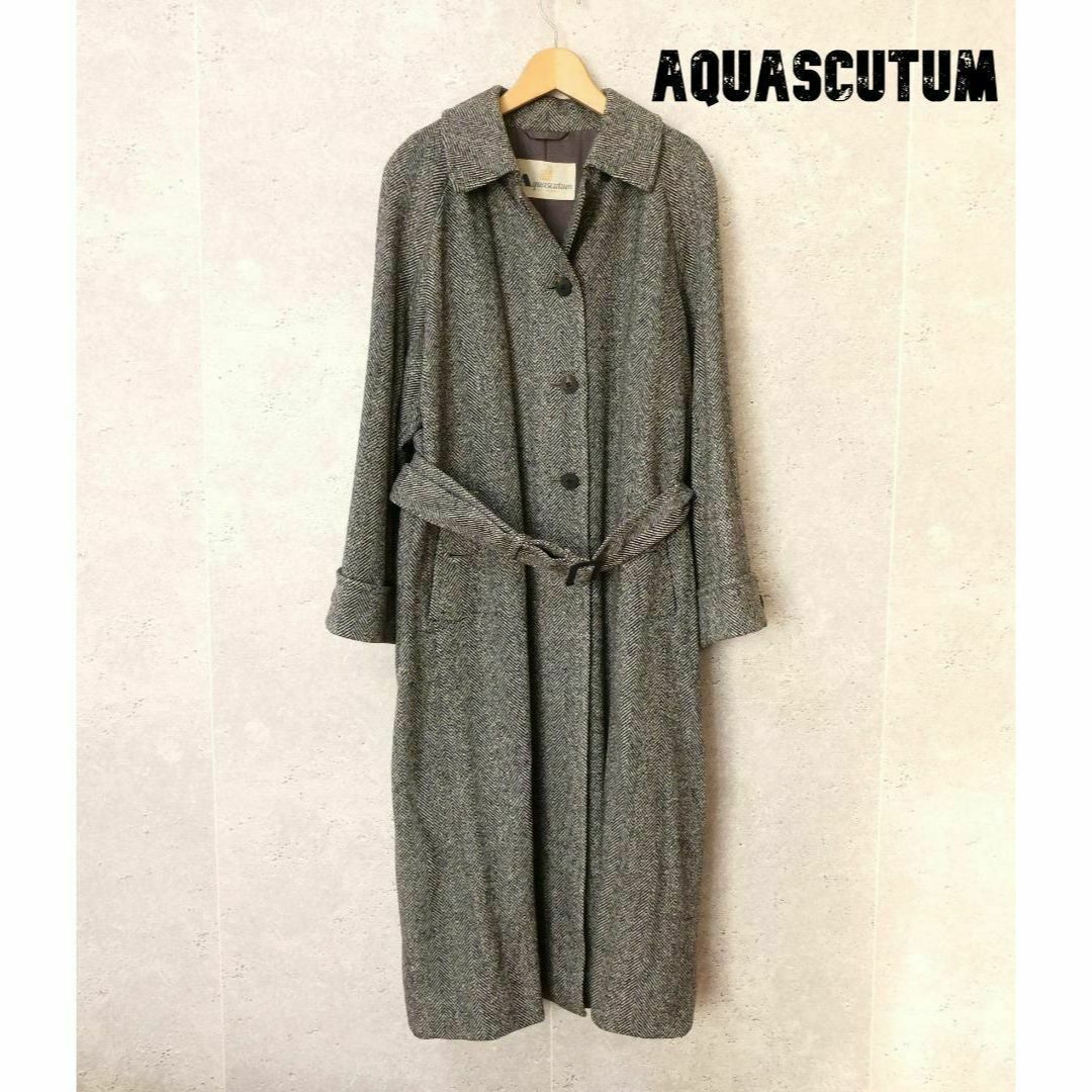 AQUA SCUTUM - 美品 Aquascutum ウール×シルク ヘリンボーン柄 ロング