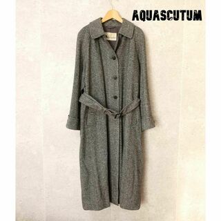 AQUA SCUTUM - 美品 Aquascutum ウール×シルク ヘリンボーン柄 ロングコート