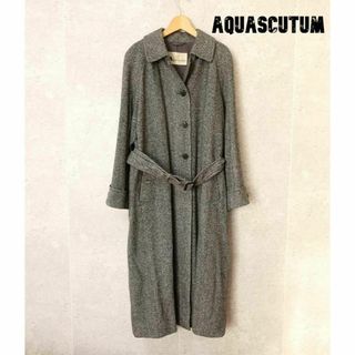 アクアスキュータム(AQUA SCUTUM)の美品 Aquascutum ウール×シルク ヘリンボーン柄 ロングコート(ロングコート)