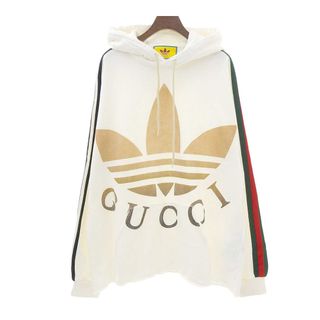 グッチ(Gucci)のグッチ adidas コラボ ロゴ フーディ 722967 メンズ ホワイト GUCCI 【中古】 【アパレル・小物】(パーカー)