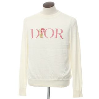 ディオール(Dior)の【中古】ディオール Dior シルクコットン クルーネック プルオーバーニット オフホワイトxピンク【サイズL】【メンズ】(ニット/セーター)