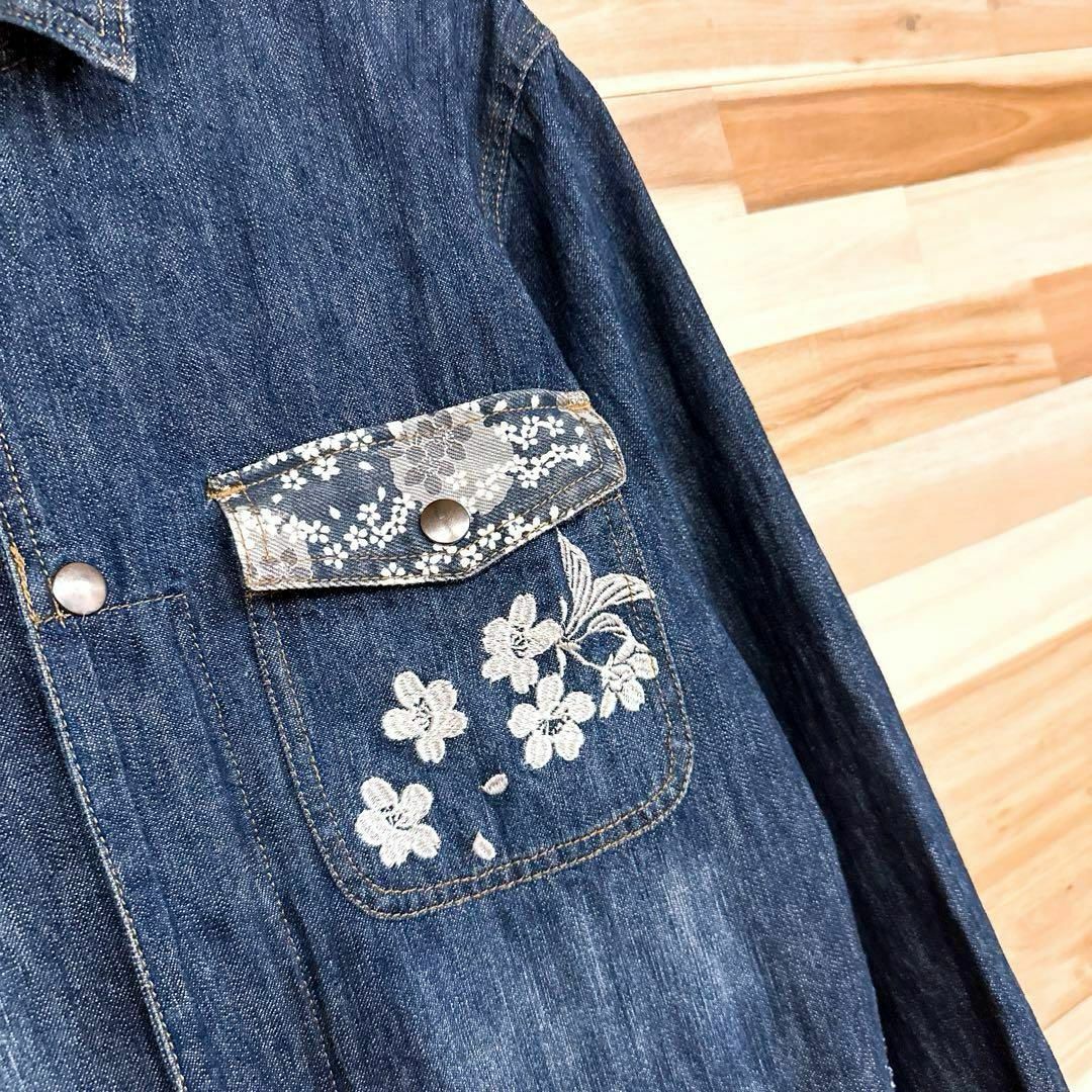 絡繰魂(カラクリタマシイ)のレア【からくりだましい】デニム オーバーオール 刺繍 つなぎ 和柄 桜 鯉 S紺 メンズのパンツ(サロペット/オーバーオール)の商品写真