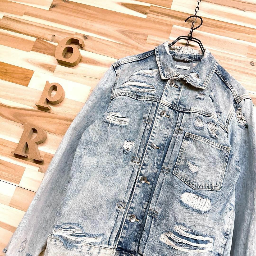 ZARA - 【ザラ】ブリーチ ハード ダメージ デザイン デニム ジャケット