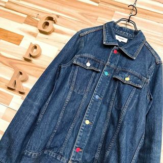 トミーヒルフィガー(TOMMY HILFIGER)の【トミーヒルフィガー】カラフル ボタン デニム ジャケット 襟裏デザイン M 紺(Gジャン/デニムジャケット)