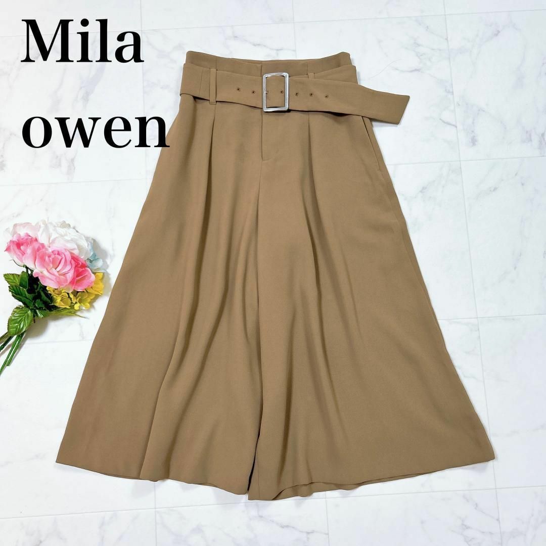 Mila Owen(ミラオーウェン)のMila Owen ガウチョパンツ ベルト カーキベージュ レディースのパンツ(その他)の商品写真