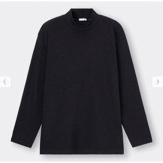 ジーユー(GU)のGU ソフトコットンモックネックT ブラック　黒　sサイズ(Tシャツ/カットソー(七分/長袖))