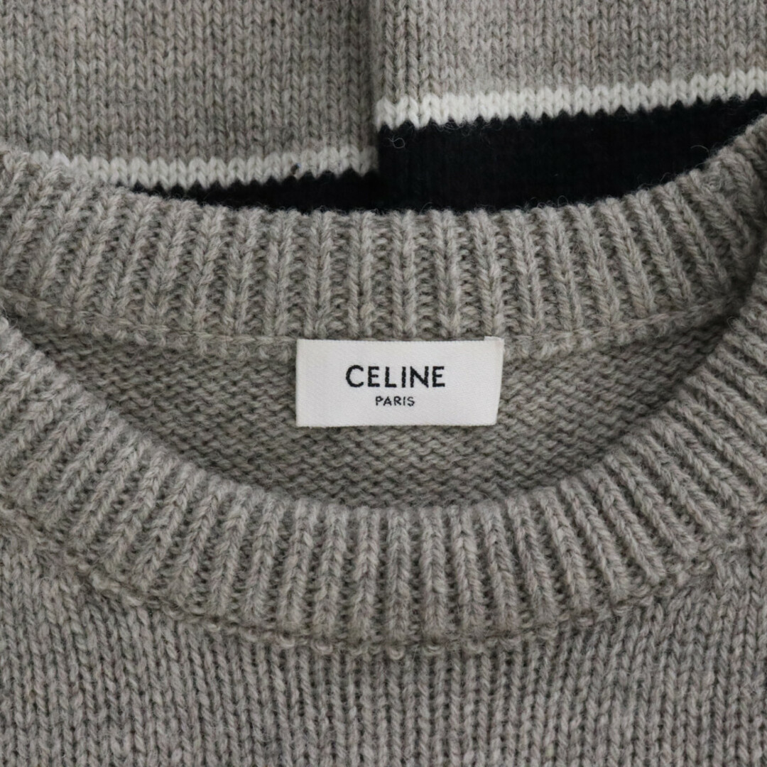 celine(セリーヌ)のCELINE セリーヌ 23AW トリオンフ刺繍ストライプクルーネックニットセーター 長袖セーター グレー/ブラック 2AE4B896T メンズのトップス(ニット/セーター)の商品写真