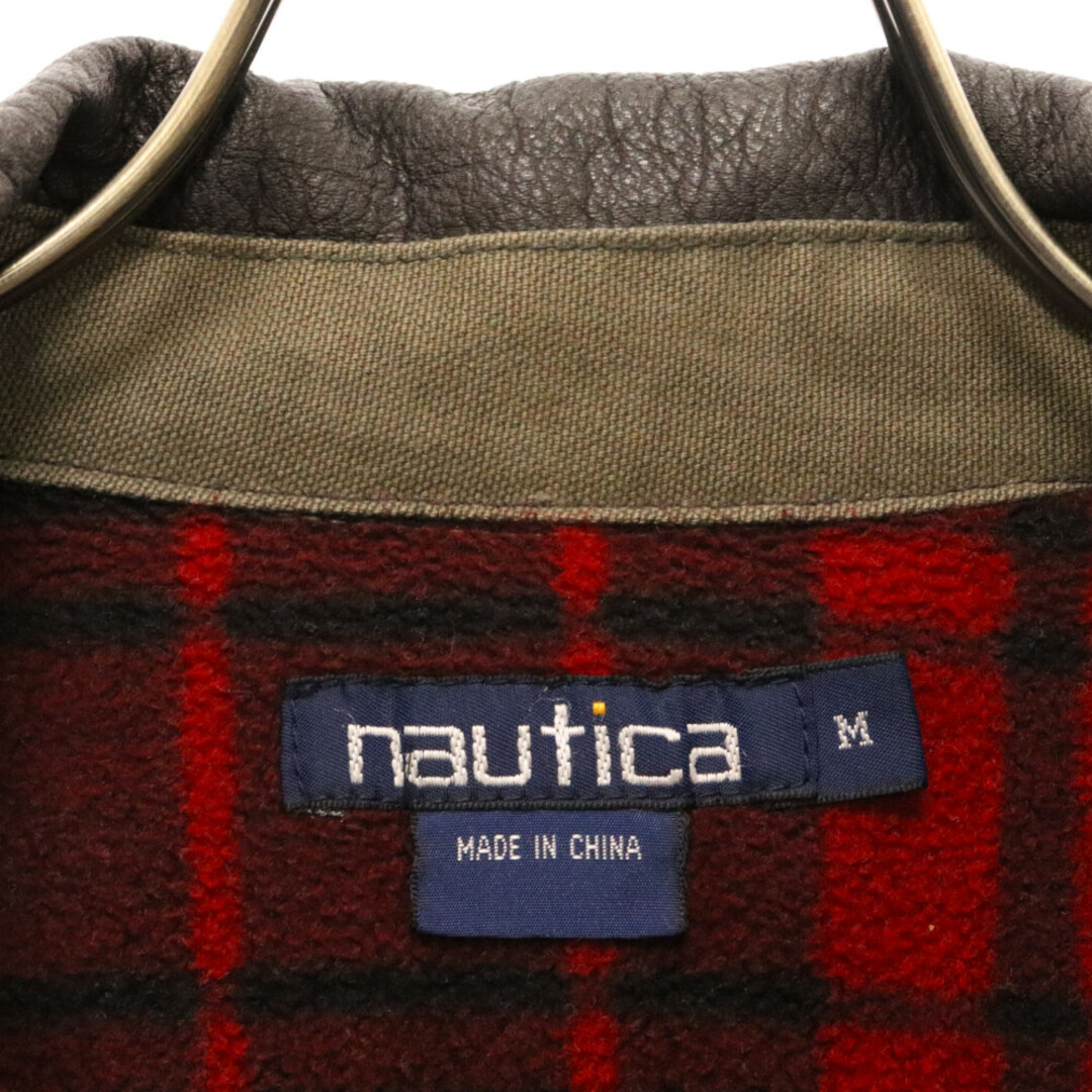 NAUTICA(ノーティカ)のNAUTICA ノーティカ 襟レザー切り替え裏地チェック中綿ミリタリージャケット カーキ メンズのジャケット/アウター(ミリタリージャケット)の商品写真