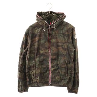 MONCLER モンクレール NATH GIUBBOTTO 410914 カモフラ柄ナイロンジップパーカー トリコロールラインマウンテンジャケット グリーンカモ