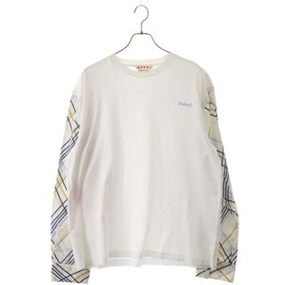 マルニ(Marni)のMARNI マルニ WHITE COTTON T-SHIRT WITH CONTRASTING SLEEVES クルーネックコントラストスリーブ長袖Tシャツ ホワイト(Tシャツ/カットソー(七分/長袖))