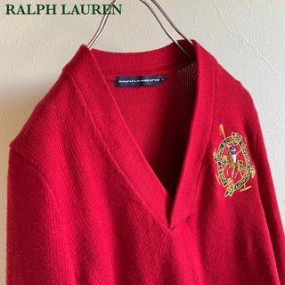 ラルフローレン(Ralph Lauren)のラルフローレン スポーツ エンブレム ロゴ刺繍 コットン Vネック ニット 赤(ニット/セーター)