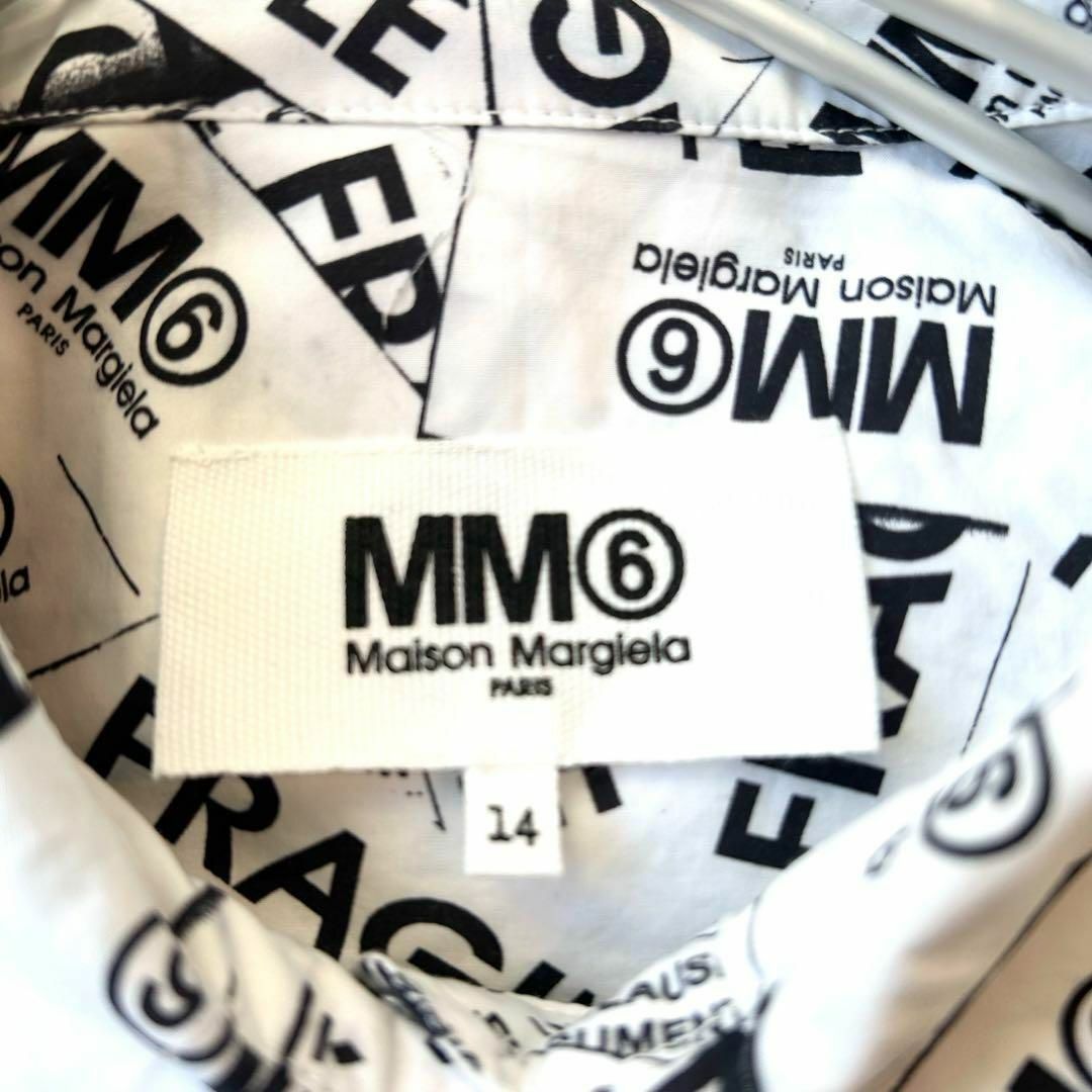 MM6(エムエムシックス)の美品 MM6 メゾンマルジェラ ロゴ総柄シャツワンピース ホワイト ビッグサイズ レディースのワンピース(ひざ丈ワンピース)の商品写真