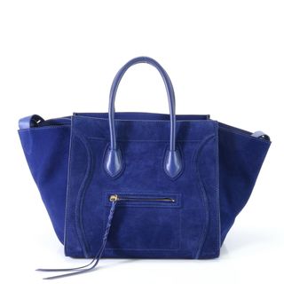 セリーヌ(celine)の美品 セリーヌ ラゲージ ファントム ショッパー ブルー レザー トート バッグ 肩掛け ショルダー ハンド A4 レディース EFM S18-2(トートバッグ)