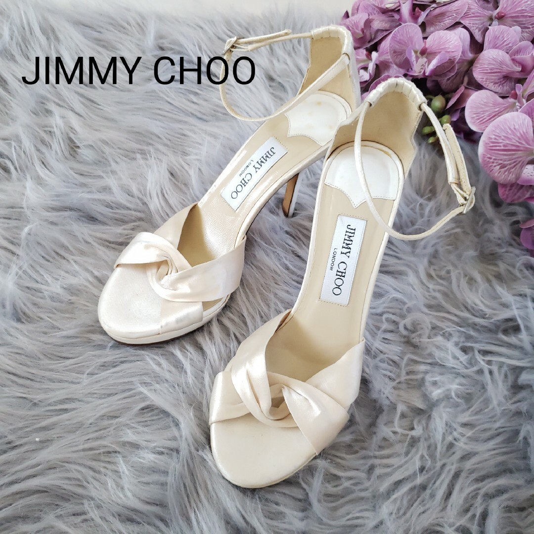 JIMMY CHOO(ジミーチュウ)のJIMMY CHOOサテンクロス ハイヒールサンダル 36サイズ レディースの靴/シューズ(ハイヒール/パンプス)の商品写真