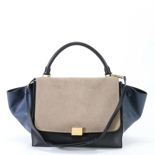 セリーヌ(celine)の美品 セリーヌ トラペーズ ミディアム バイカラー レザー 2WAY ショルダーバッグ 肩掛け トート ハンド 本革 レディース EEM S19-9(ショルダーバッグ)