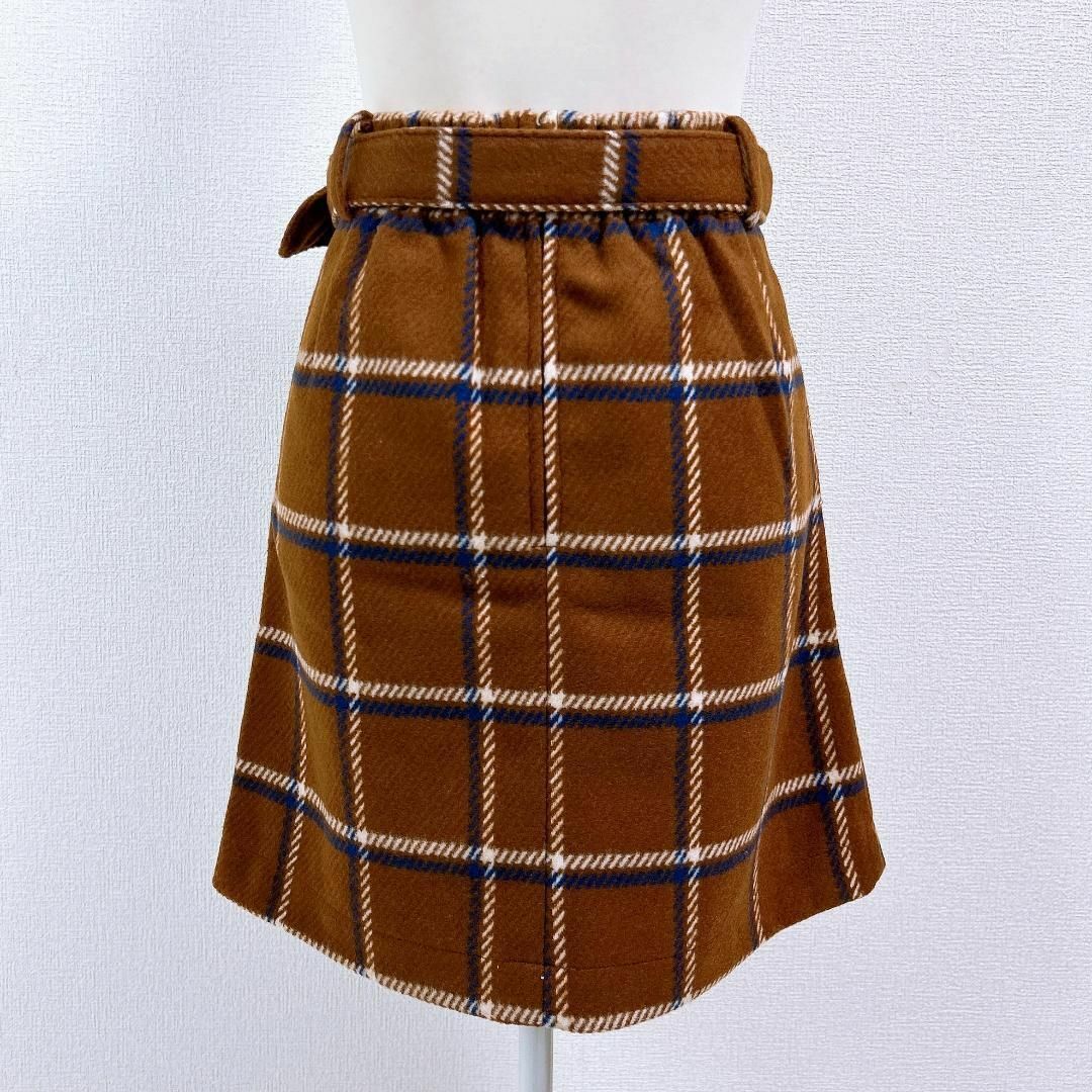 RayCassin(レイカズン)の【新品】Ray Cassin 台形スカート チェック ベルト付 ブラウン レディースのスカート(その他)の商品写真