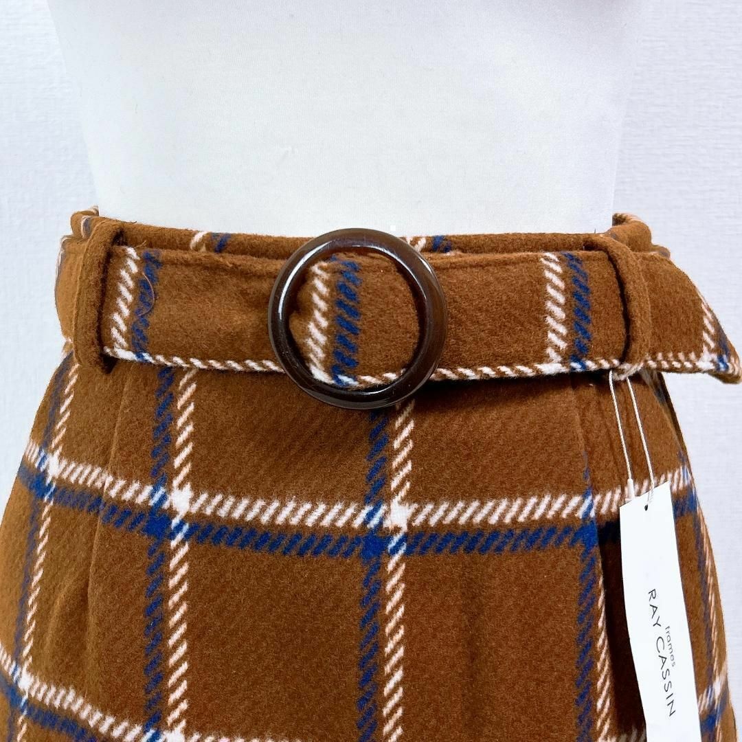 RayCassin(レイカズン)の【新品】Ray Cassin 台形スカート チェック ベルト付 ブラウン レディースのスカート(その他)の商品写真