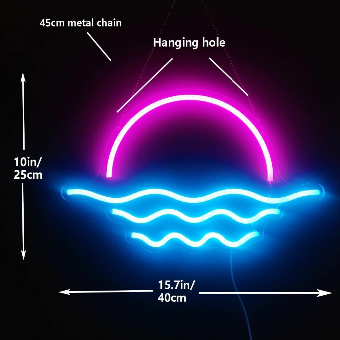 【色: アイスブルー、ピンク】日の出サンセットネオンサイン 波ネオンサイン le インテリア/住まい/日用品のライト/照明/LED(その他)の商品写真