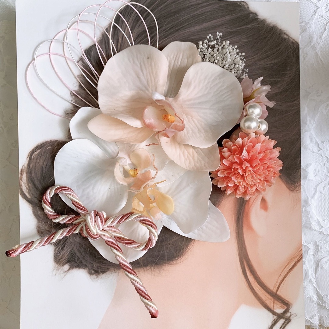 【24時間以内発送】桜とほんのりピンクの胡蝶蘭　和装髪飾り　前撮り | フリマアプリ ラクマ
