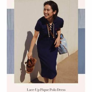 ポロラルフローレン(POLO RALPH LAUREN)のポロラルフローレン レースアップポロシャツワンピース ロング ネイビー XS(ロングワンピース/マキシワンピース)