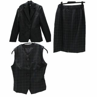 SS0235■ 新品 テーラード ジャケット＆ベスト＆スカート 7AR61 黒(スーツ)
