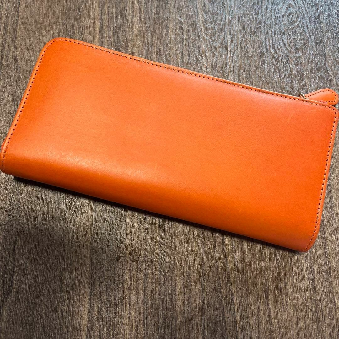 財布 メンズ 長財布 L字ファスナー 本革 ブッテーロレザー オレンジ レディースのファッション小物(財布)の商品写真
